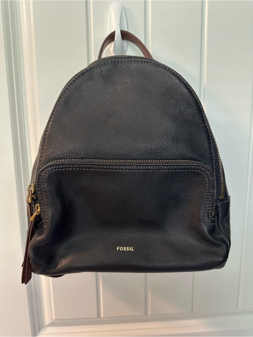 Fossil Black Pebbled Leather Mini Backpack with brass tone Hardware